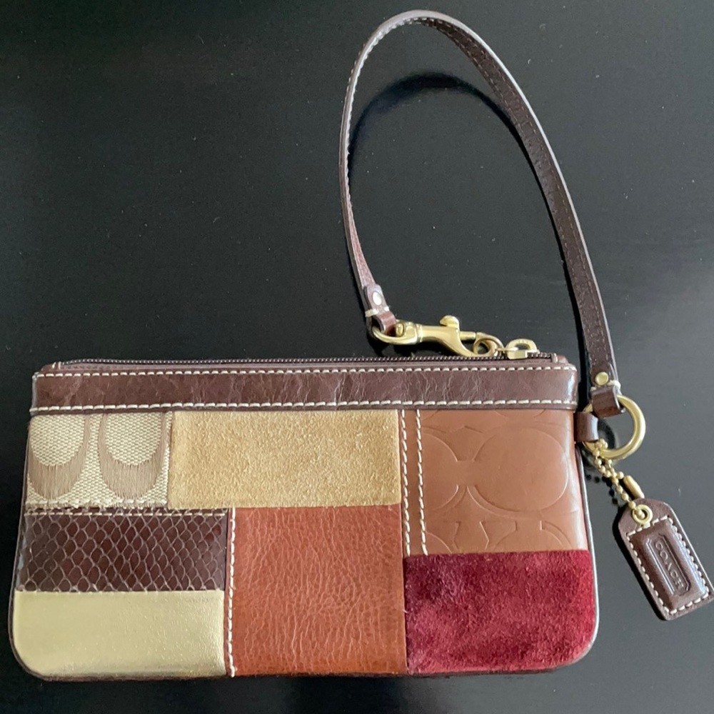 Coach Brown & Gold Patchwork Wristlet